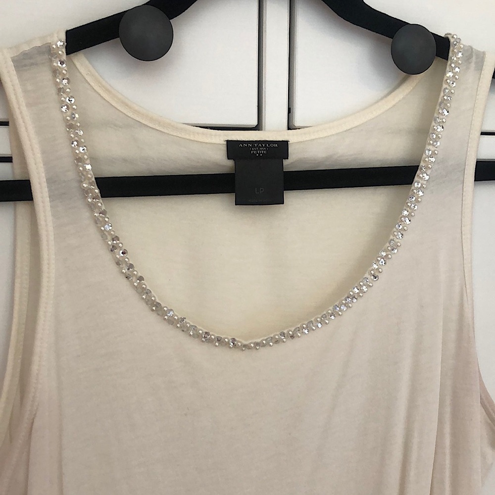 ANN TAYLOR Cream Cami with Glitzy Neckline